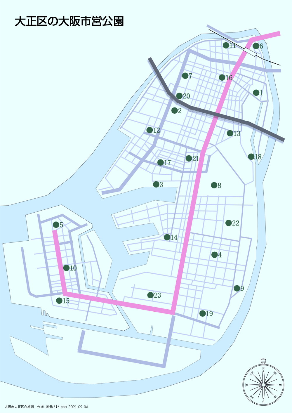 大正区の大阪市営公園地図